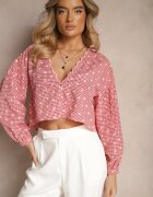 retro & icone Cămașă Roșie cu Bufuri Ușoare și Broderii cu Adaos de Bumbac în Carouri Alitea