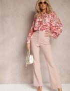 retro & icone Cămașă Roșu-Roz cu Mâneci Ample cu Imprimeu Floral Letossa