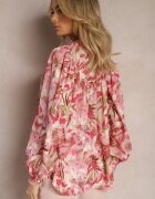 retro & icone Cămașă Roșu-Roz cu Mâneci Ample cu Imprimeu Floral Letossa