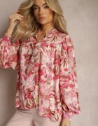 retro & icone Cămașă Roșu-Roz cu Mâneci Ample cu Imprimeu Floral Letossa