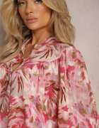 retro & icone Cămașă Roșu-Roz cu Mâneci Ample cu Imprimeu Floral Letossa