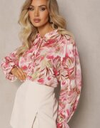 retro & icone Cămașă roz-bej cu legătură și nasturi cu imprimeu floral Fioralba