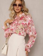 retro & icone Cămașă roz-bej cu legătură și nasturi cu imprimeu floral Fioralba