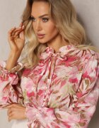 retro & icone Cămașă roz-bej cu legătură și nasturi cu imprimeu floral Fioralba