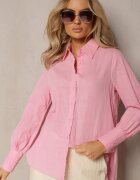 retro & icone Cămașă Roz din Bumbac cu Broderie Decorativă la nasturi Gevindia