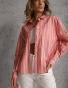 retro & icone Cămașă Roz din Bumbac Oversize cu Dungi Verticale Telaria