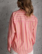 retro & icone Cămașă Roz din Bumbac Oversize cu Dungi Verticale Telaria