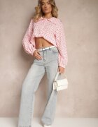 retro & icone Cămașă Roz Retro din Bumbac și Viscoză Decorată cu Model Inimi Tilzema