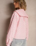 retro & icone Cămașă Roz Retro din Bumbac și Viscoză Decorată cu Model Inimi Tilzema