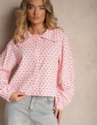 retro & icone Cămașă Roz Retro din Bumbac și Viscoză Decorată cu Model Inimi Tilzema