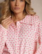 retro & icone Cămașă Roz Retro din Bumbac și Viscoză Decorată cu Model Inimi Tilzema