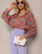 retro & icone Cămașă Roz-Verde cu Mâneci Bufante cu Imprimeu Floral Paedria