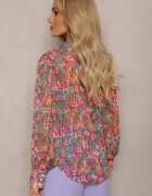 retro & icone Cămașă Roz-Verde cu Mâneci Bufante cu Imprimeu Floral Paedria