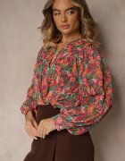 retro & icone Cămașă Roz-Verde cu model floral din țesătură transparentă Omertala