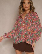retro & icone Cămașă Roz-Verde cu model floral din țesătură transparentă Omertala
