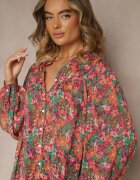 retro & icone Cămașă Roz-Verde cu model floral din țesătură transparentă Omertala