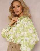 retro & icone Cămașă Verde cu Flori cu Manșete Largi Dadred