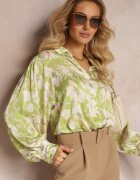 retro & icone Cămașă Verde cu Flori cu Manșete Largi Dadred