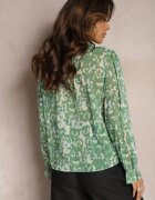 retro & icone Cămașă Verde cu flori cu volan la decolteu și mâneci bleumarin