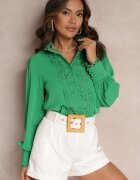 retro & icone Cămașă Verde Dantelată cu Nasturi Perlați Inhis