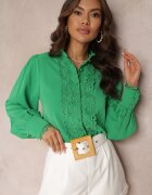 retro & icone Cămașă Verde Dantelată cu Nasturi Perlați Inhis