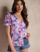 retro & icone Cămașă Violet cu Volane și Nasturi Acoperiți Kageno