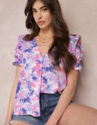 retro & icone Cămașă Violet cu Volane și Nasturi Acoperiți Kageno
