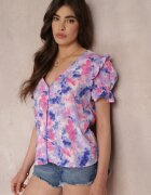 retro & icone Cămașă Violet cu Volane și Nasturi Acoperiți Kageno