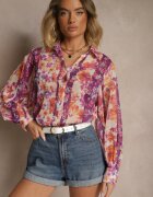 retro & icone Cămașă Violetă cu Mâneci Largi din Țesătură Transparentă Barias