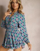 retro & icone Combină scurtă Albastru-Violet cu elastic în talie cu imprimeu mozaic din viscoză Glimmeria
