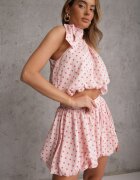 retro & icone Compleu Roz Bumbac-Viscoză Balloon cu buline top legat și pantaloni scurți Luxina