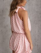 retro & icone Compleu Roz Bumbac-Viscoză Balloon cu buline top legat și pantaloni scurți Luxina