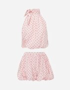 retro & icone Compleu Roz Bumbac-Viscoză Balloon cu buline top legat și pantaloni scurți Luxina