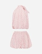 retro & icone Compleu Roz Bumbac-Viscoză Balloon cu buline top legat și pantaloni scurți Luxina