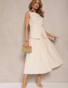 retro & icone Fustă Bej Evazată din Bumbac High Waist Katavira