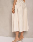 retro & icone Fustă Bej Evazată din Bumbac High Waist Katavira