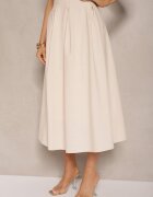 retro & icone Fustă Bej Evazată din Bumbac High Waist Katavira