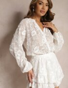 retro & icone Fustă-pantaloni scurți Albă Decorată cu volane și cu broderie Boho Zelriva