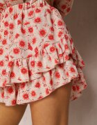 retro & icone Fustă-Pantaloni scurți Bej-Roșu Talie Înaltă cu Volane Gavira