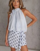 retro & icone Fustă-pantaloni scurți din viscoză cu puncte în stil retro tip cravată în talie Deneia Albaștri