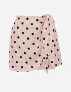 retro & icone Fustă-pantaloni scurți din viscoză cu puncte în stil retro tip cravată în talie Deneia Roz