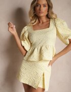 retro & icone Fustă-Pantaloni scurți Galbeni cu talie înaltă cu floricele decorative Nelzemis