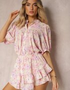 retro & icone Fustă-Pantaloni scurți Mov talie înaltă cu elastic în talie și volan Gleiana