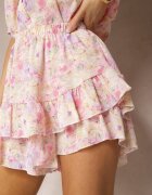 retro & icone Fustă-Pantaloni scurți Mov talie înaltă cu elastic în talie și volan Gleiana
