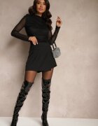 retro & icone Fustă-Pantaloni scurți neagră cu Paiete cu suprapunere și Imitație de Buzunare Vaiane