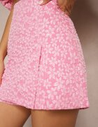 retro & icone Fustă-Pantaloni scurți Roz High Waist cu Floricele Decorative Nelzemis