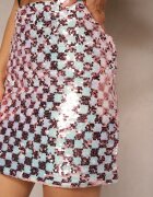 retro & icone Fustă Roz cu croi mulat în carouri Decorată cu paiete Maltintia