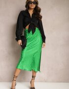 retro & icone Fustă Verde Lungă Casual cu elastic în talie Grelvia