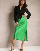 retro & icone Fustă Verde Lungă Casual cu elastic în talie Grelvia