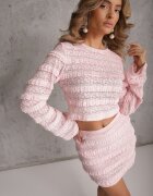 retro & icone Komplet Roz din Dantelă Bluză Longsleeve și Fustă-Pantaloni scurți Mulați Daera